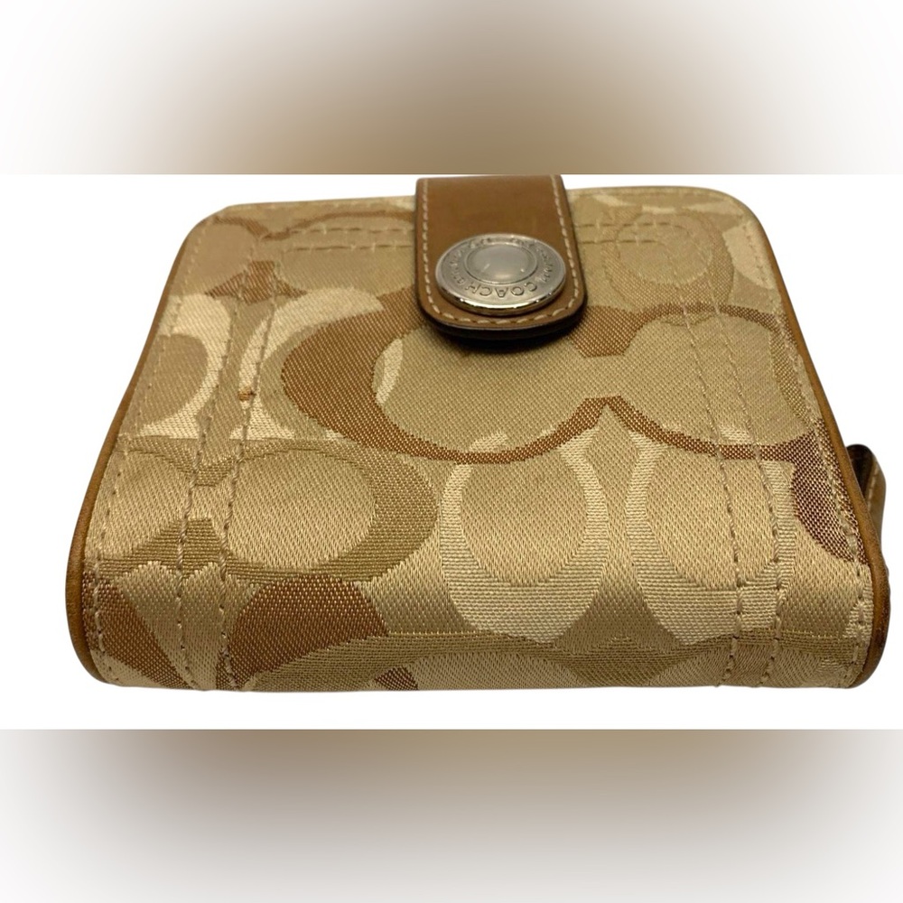 Coach Tan and Brown Wallet with Snap Closure canvas and leather